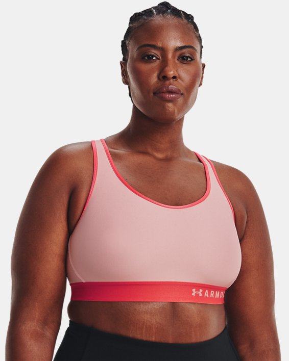 Women's Armour® Mid Sports Bra, Pink, pdpMainDesktop image number 3